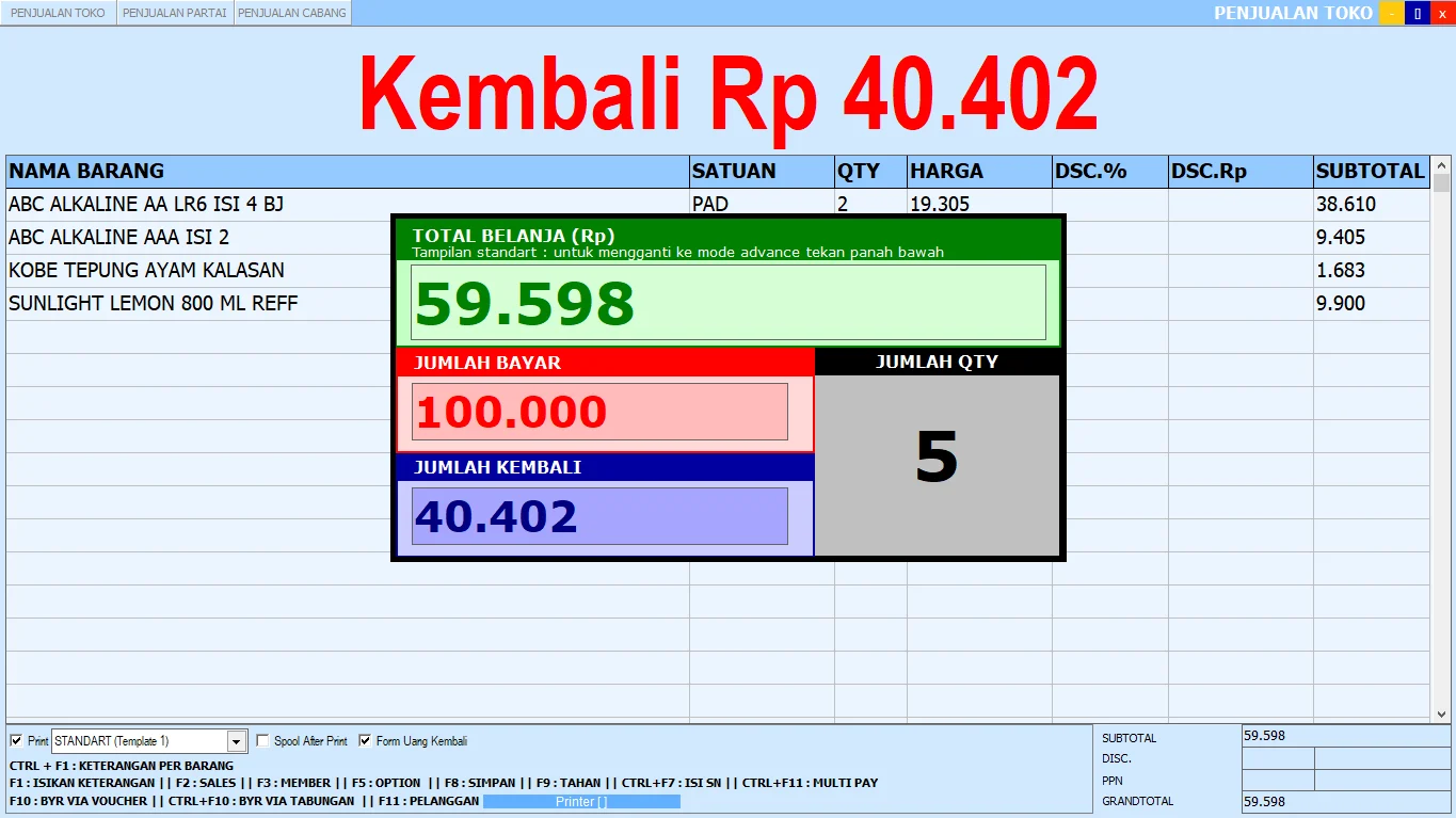 Tampilan Transaksi Penjualan di Aplikasi SID REtail Pro