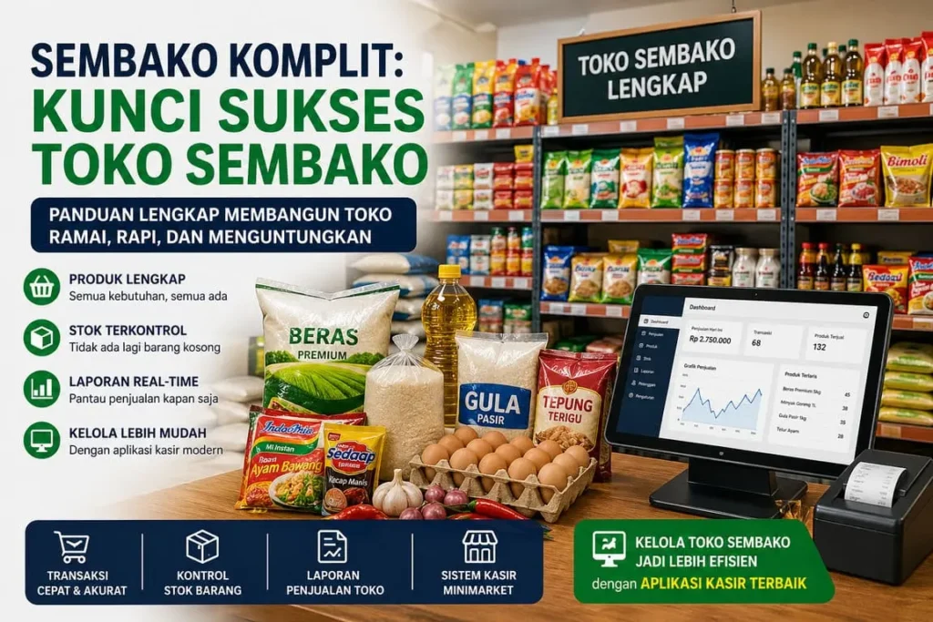 toko sembako lengkap dengan sistem aplikasi kasir untuk kontrol stok barang dan laporan penjualan toko